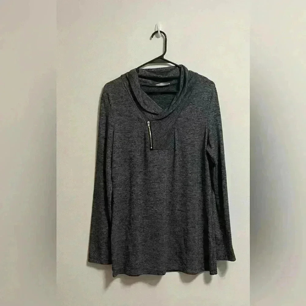 Kirundo - Women’s Heather Grey Zipper Cowl Pullover Lightweight Sweater - Size L